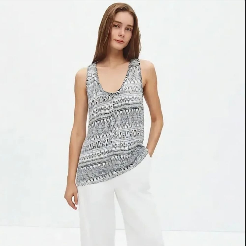 Costa Blanca Sheer Tribal Button Down Tank Top